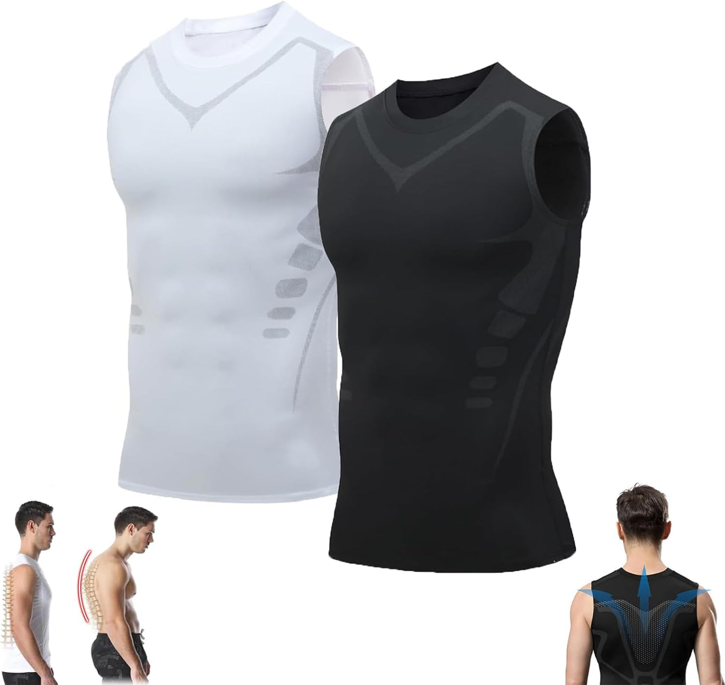 Pukmqu Gfouk Menionic Tourmaline Posture Correction Vest, Version Ionic Shaping Sleeveless Shirt, Posture Correction for Men, Back Support Vest
