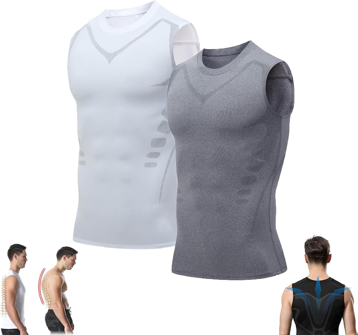 Pukmqu Gfouk Menionic Tourmaline Posture Correction Vest, Version Ionic Shaping Sleeveless Shirt, Posture Correction for Men, Back Support Vest