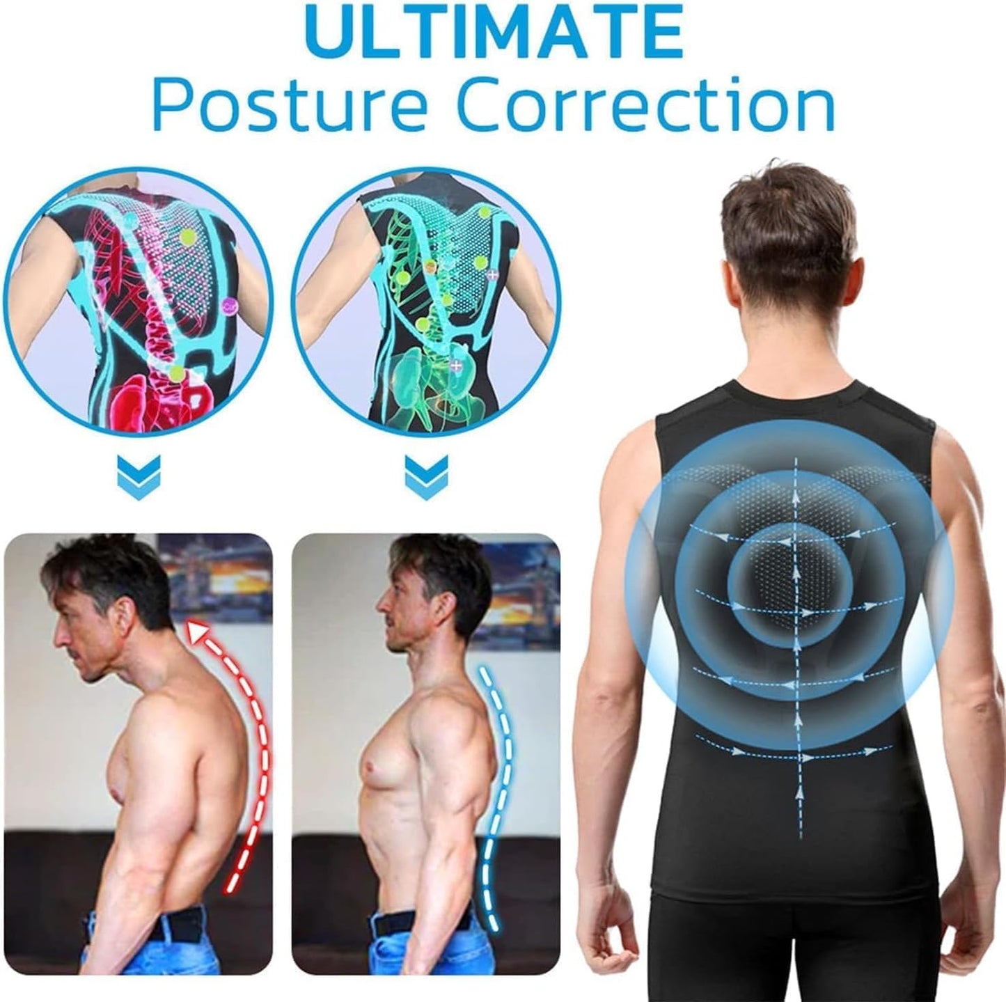 Pukmqu Gfouk Menionic Tourmaline Posture Correction Vest, Version Ionic Shaping Sleeveless Shirt, Posture Correction for Men, Back Support Vest